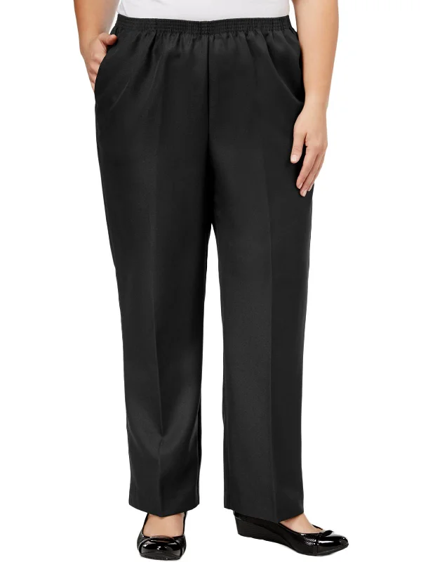 Party Wear Plus Classics Womens Pleated Pull On Straight Leg Pants