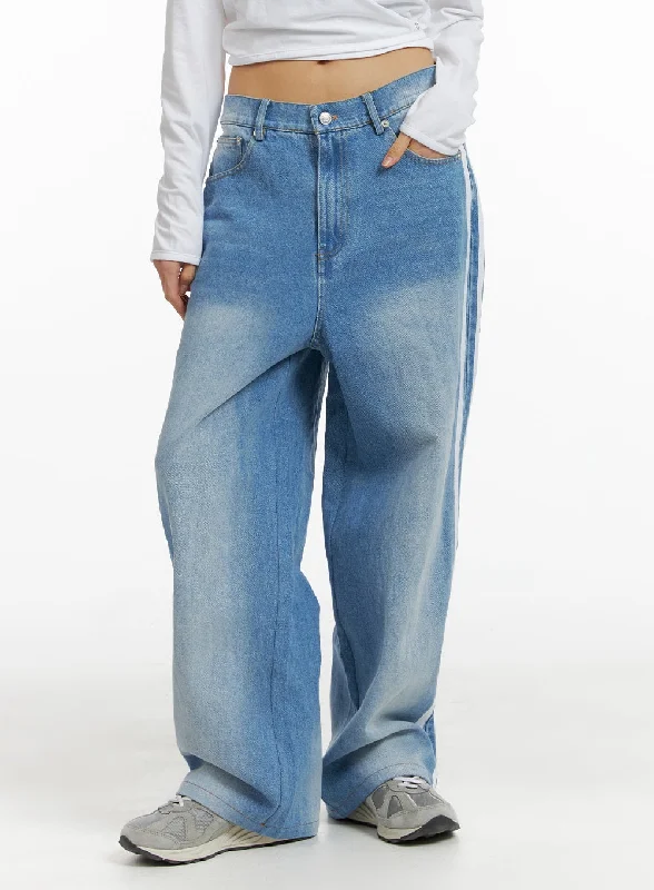 Fashion Design Low Waist Striped Baggy Jeans (UNISEX) CM407
