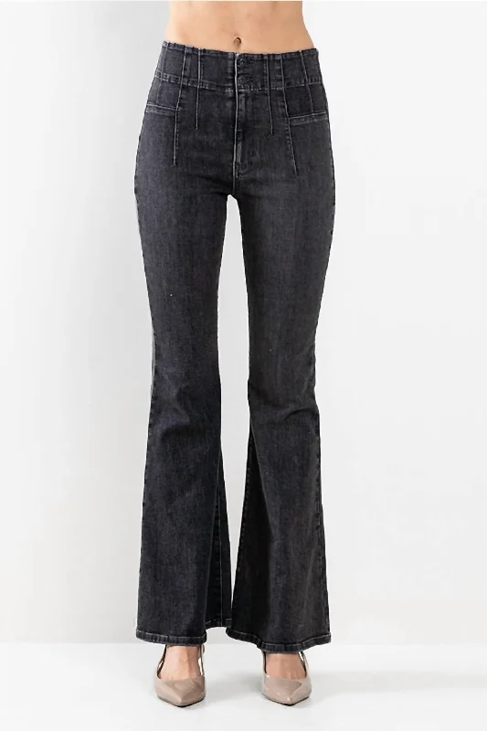 Simple Matching High Rise Flare Jeans In Grey