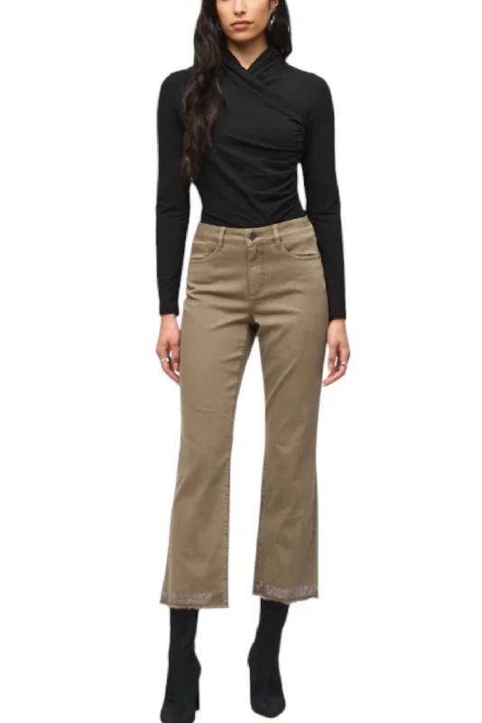 Celebrity Style Denim Straight Pants With Frayed Hem In Java