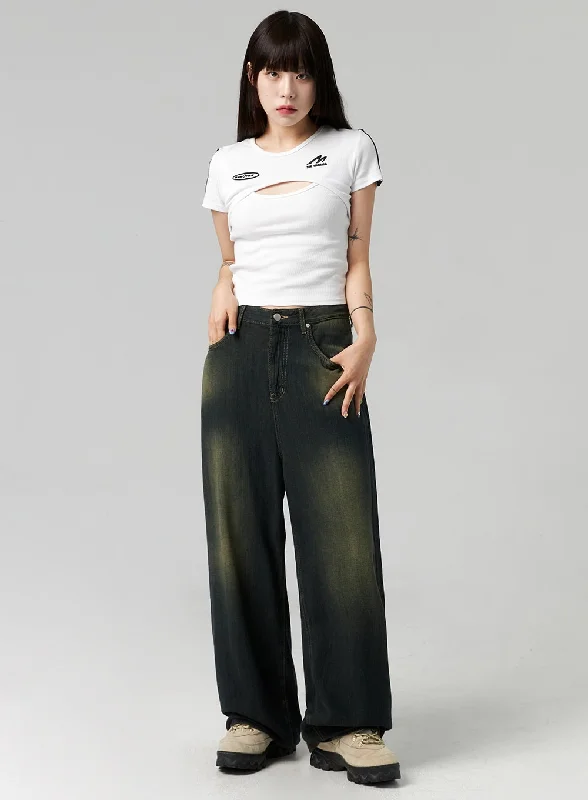 Sports And Leisure Dark Wash Baggy Jeans CL324