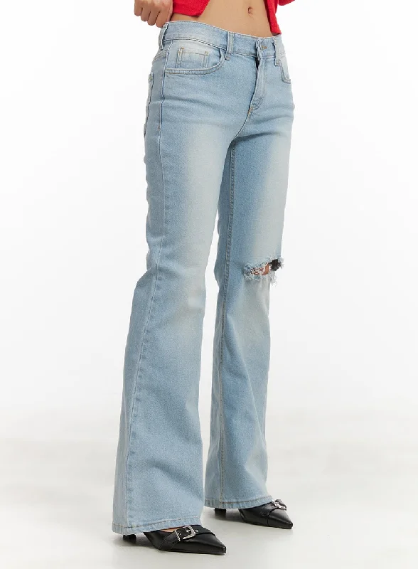 Luxury Temperament Distressed Bootcut Jeans CY403