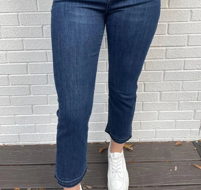 Classic Color Bootcut Jeans With Raw Hem In Navy
