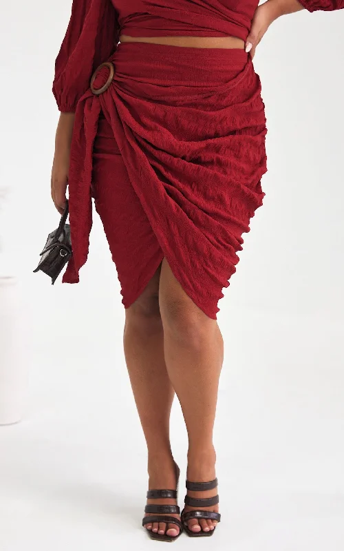 Classic And Versatile Havana Wrap Midi Skirt - Ruby Red