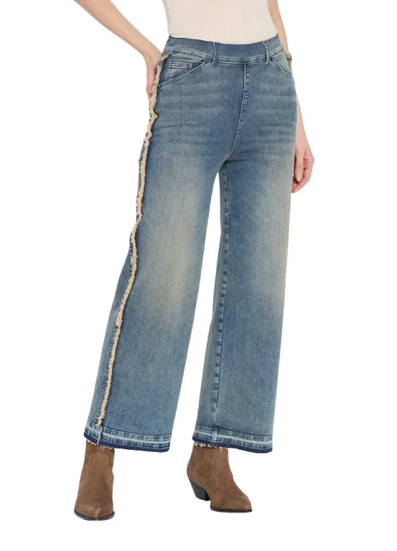 Elegant Temperament High Waist Wide Leg Premium Denim Jeans In Nutshell Dye Midwash