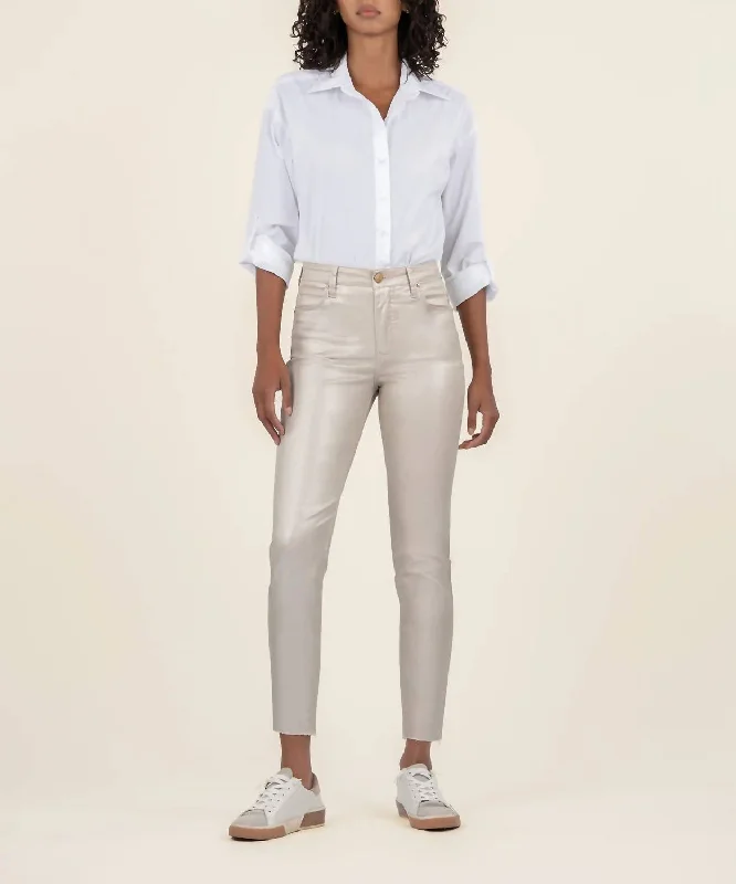 Fresh And Natural Charlize Coated Cigarette Leg Jeans In Rose Gold