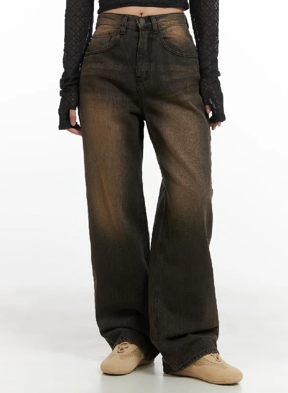 Noble And Elegant Lux Vintage Washed Wide Leg Jeans CO404