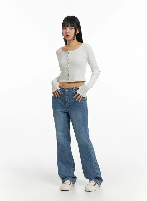 Fashion Must-have Waist Distressed Flared Jeans IM414