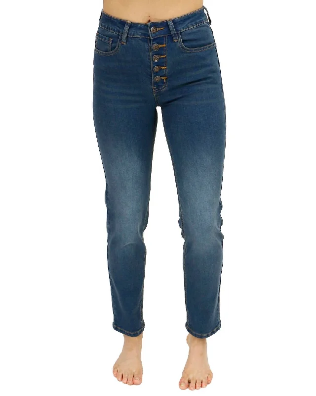 Sports Fashion Repurposed Slim Straight Leg Denim Jeans In Vintage Mid-Wash