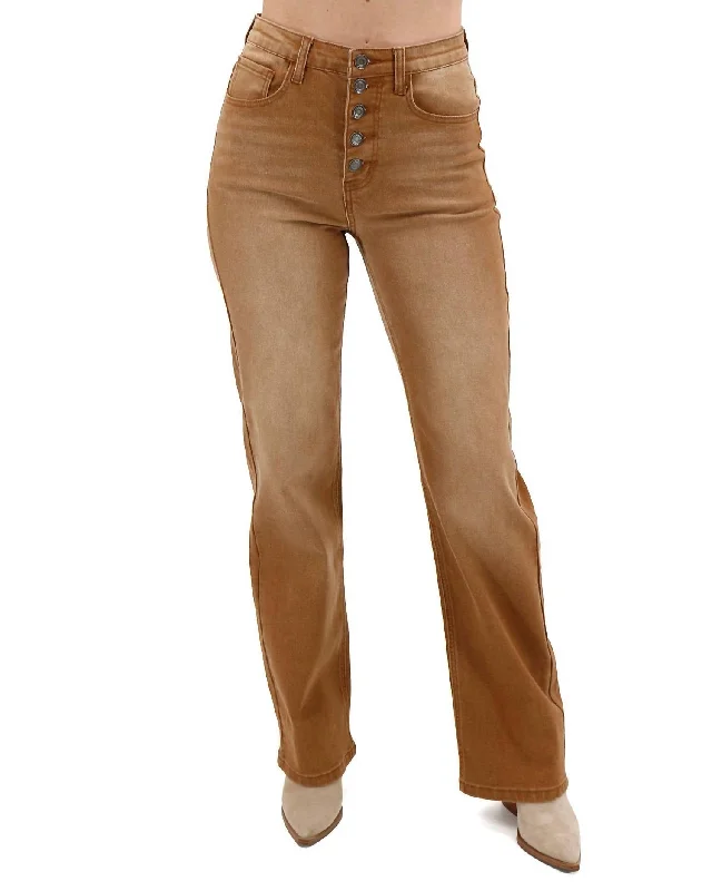 Elegant Design Premium Wide Leg Denim Jeans In Cognac
