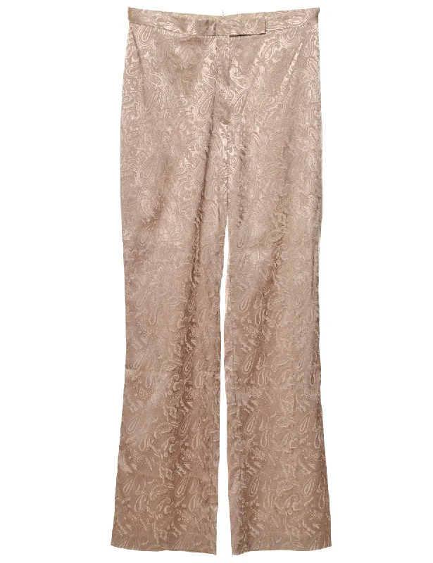 Simple Matching Beige Paisley Print Y2K Metallic Trousers - W28 L32