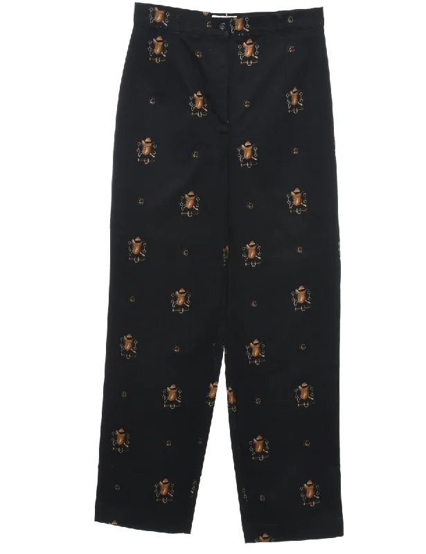 Urban Style Black Western Printed Trousers - W30 L30