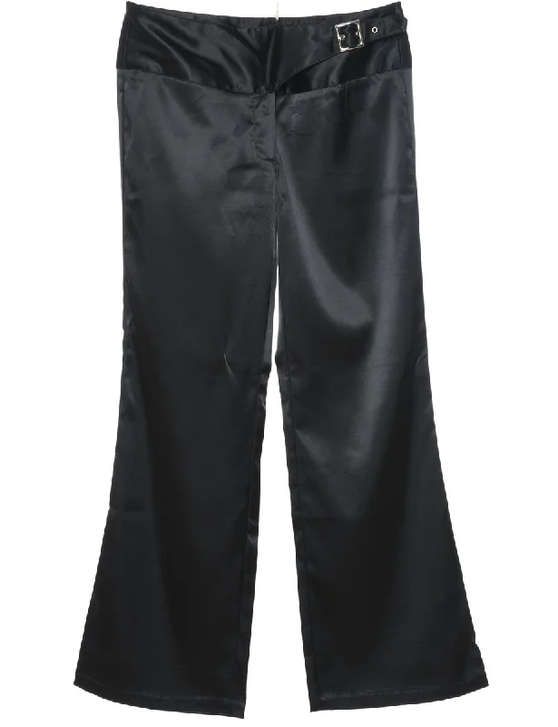End Of The Year Black Y2K Buckle Detail Flared Trousers - W32 L29