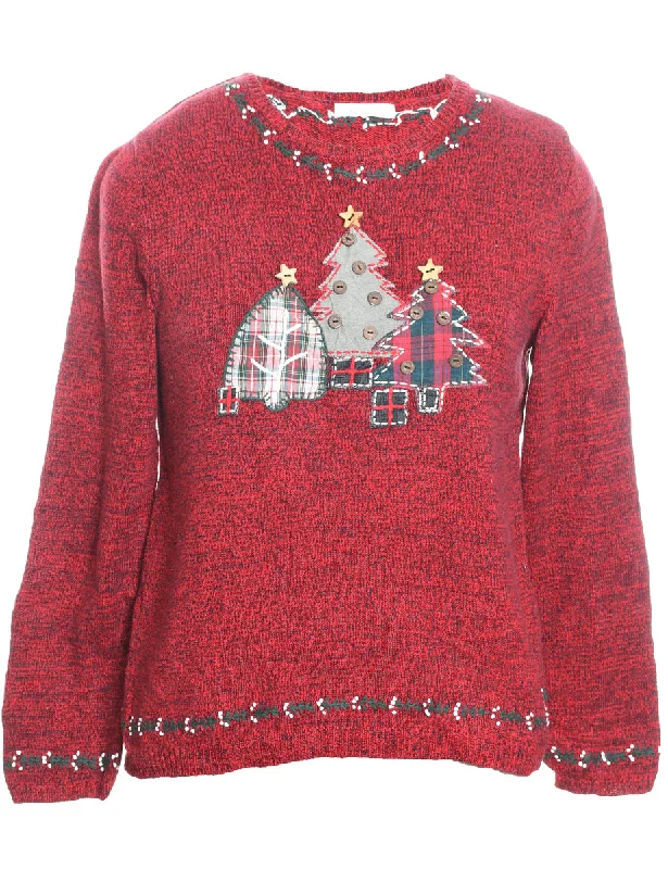 Versatile Style Christmas Tree Design Red Jumper - M
