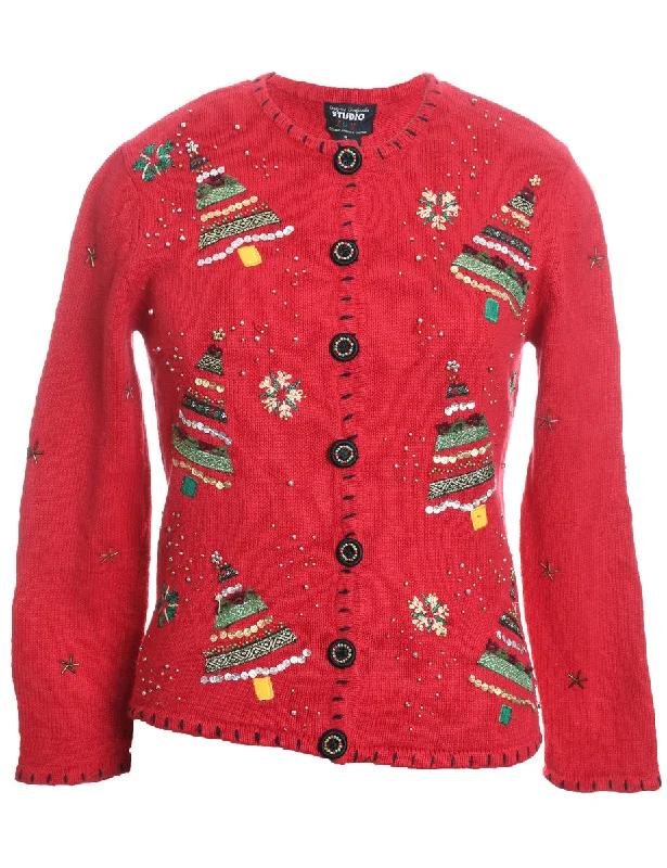Timeless Style Christmas Tree Print Cardigan - S