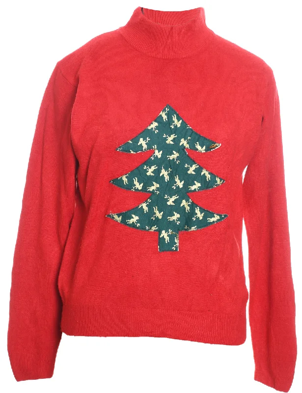Fashion Touch Christmas Tree Print Jumper - M