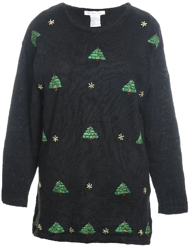 Fashion Concept Christmas Tree Print Jumper - S