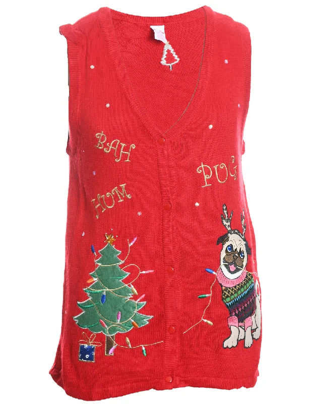 Relaxed Fit Wear Christmas Tree Print Vest - M