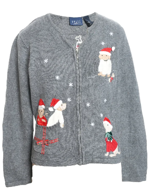 Relaxed And Casual Cute Animal Print Christmas Cardigan - M