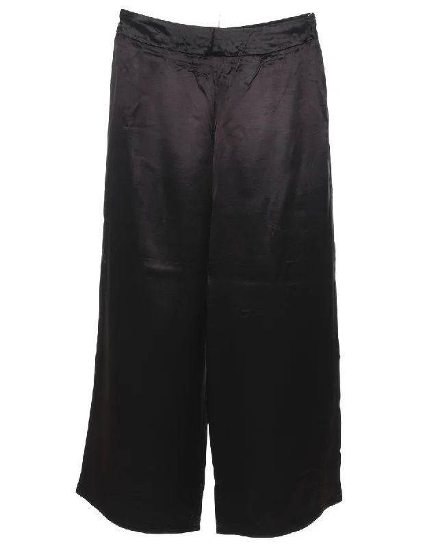 Personalized Wear Dark Brown Silk Blend Flared Leg Palazzo Pants - W30 L30