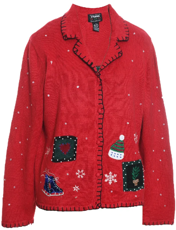 Free And Comfortable Festive Print Christmas Cardigan - L