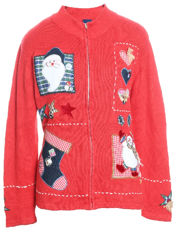 Cozy Apparel Festive Print Christmas Cardigan - L