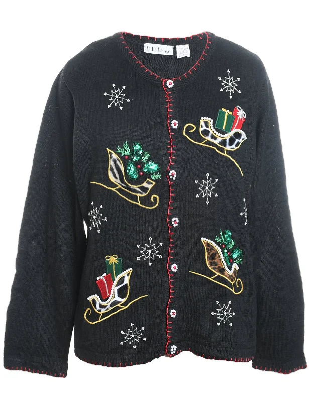 Fashion Comfort Festive Print Christmas Cardigan - L