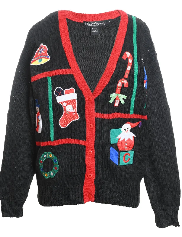 Cozy Essentials Festive Print Christmas Cardigan - M