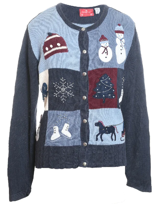 Versatile Comfort Wear Festive Print Christmas Cardigan - M