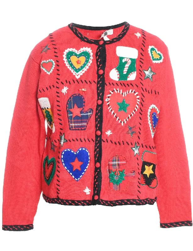 Fresh Wear Festive Print Christmas Cardigan - M