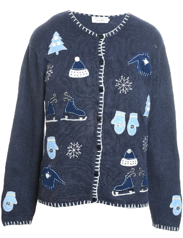 End Of The Year Festive Print Christmas Cardigan - M