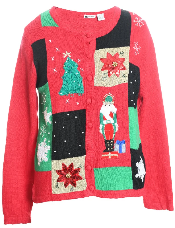Versatile Outfits Festive Print Christmas Cardigan - M