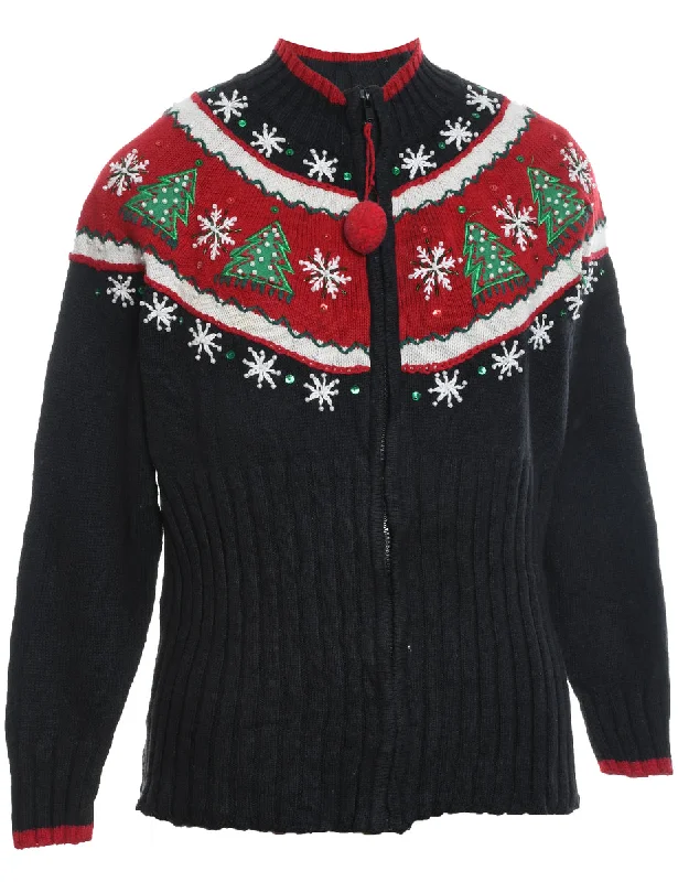 Fashionable In The Times Festive Print Christmas Cardigan - S