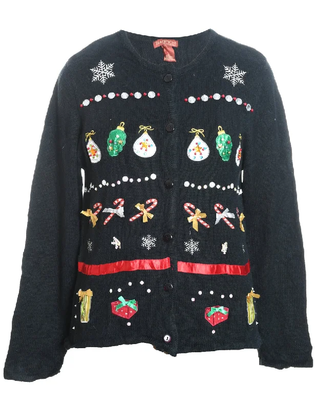 Warm Chic Outfits Festive Print Christmas Cardigan - S