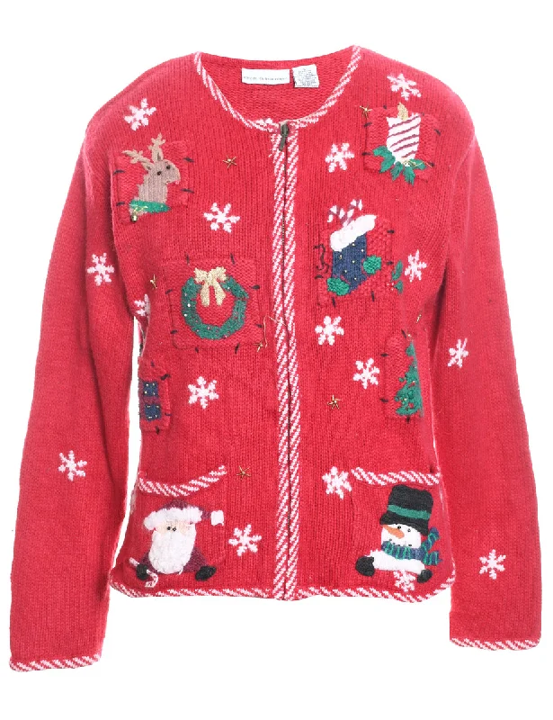 Elegant Tailoring Festive Print Christmas Cardigan - S