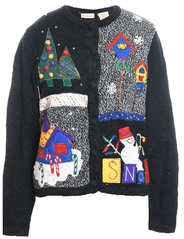 Weekend Comfort Festive Print Christmas Cardigan - S