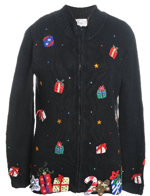 Comfy Layers Festive Print Christmas Cardigan - S