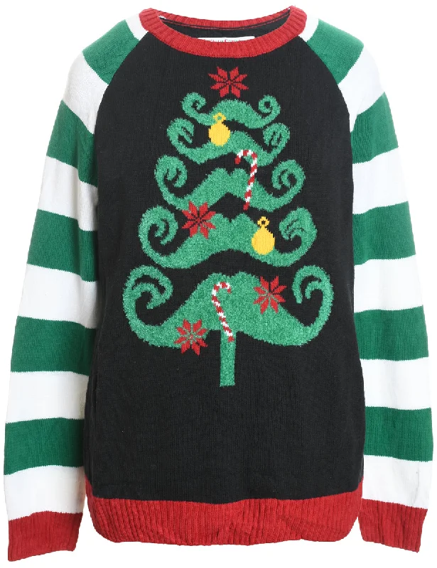 Easy Wear Chic Festive Print Striped Knit Christmas Jumper - L
