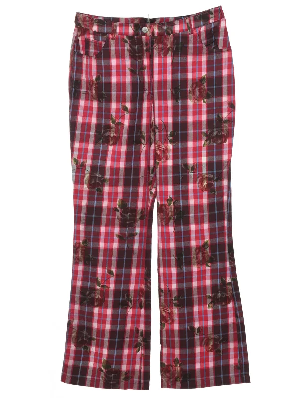 Spring Fashion Floral Print Checked Trousers - W31 L31