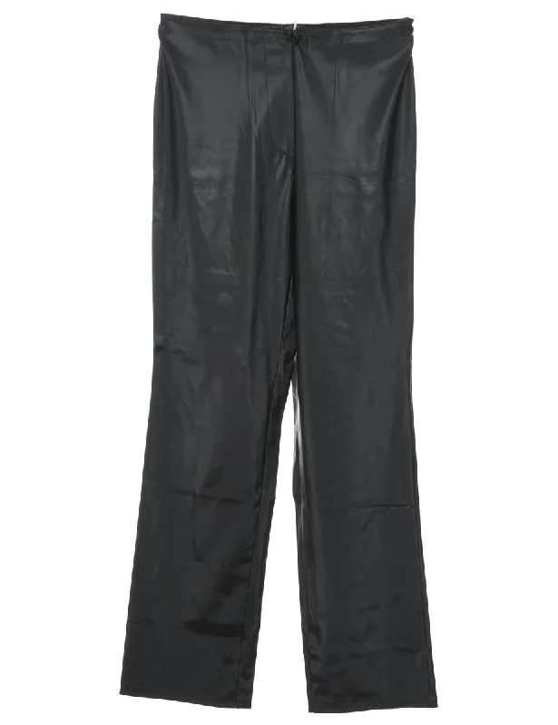 Exquisite Craftsmanship High Waist Black 1990s Silky Trousers - W26 L32