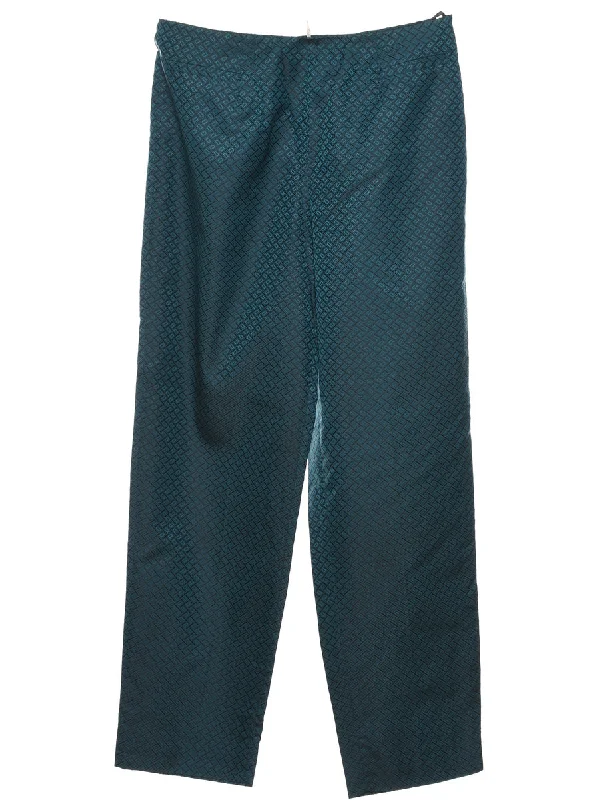 High-end Customization Jacquard Pattern Teal Metallic Trousers - W30 L30