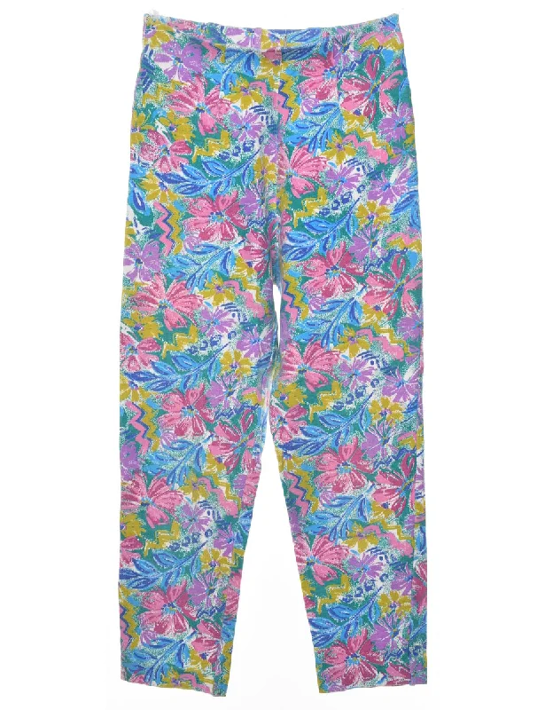 Retro Fashion Multi-colour Floral Print Trousers - W24 L24