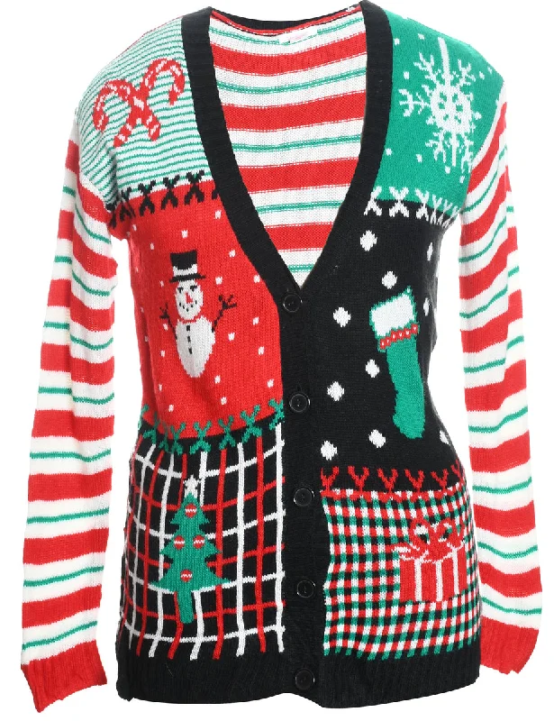 Simple Style Multi-Colour Knit Christmas Cardigan - S