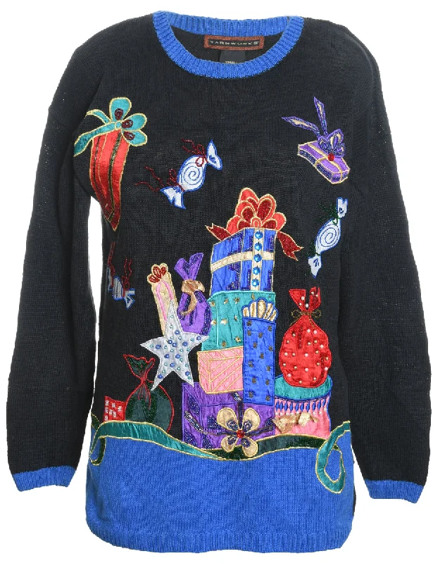 Comfy Chic Multi-Colour Present Design Christmas Jumper - S