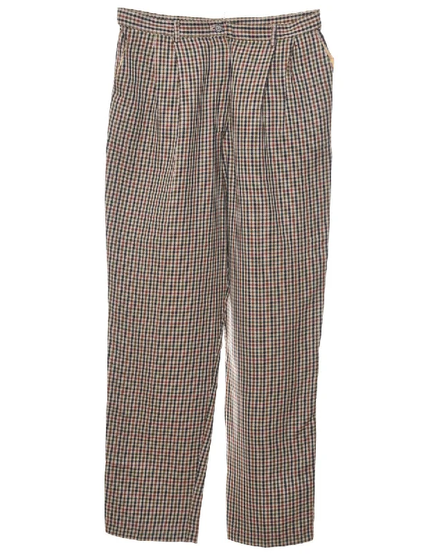 Exquisite Embroidery Navy & Light Brown Tapered Checked Trousers - W30 L30