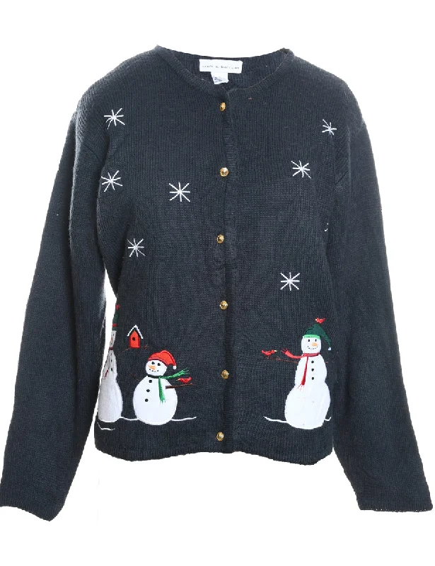 Sports Style Navy Snowman Design Christmas Cardigan - M