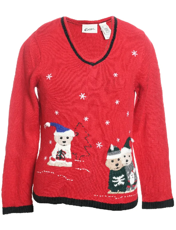Relaxed Fit Red Dog Design Christmas Jumper - S