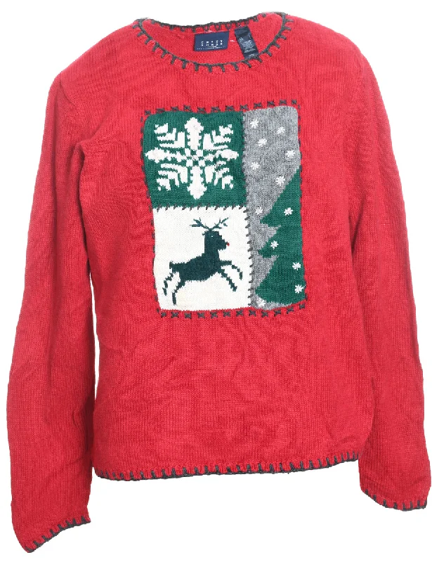 Minimal Comfort Red, Grey & Green Nordic Cardigan - L