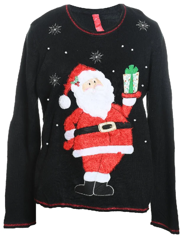 Everyday Outfits Santa Claus Design Black & Red Christmas Jumper - L