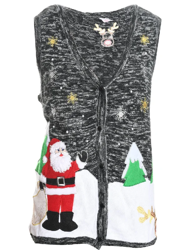 Stunning Fashion Santa Claus Design Grey & White Christmas Vest - XL